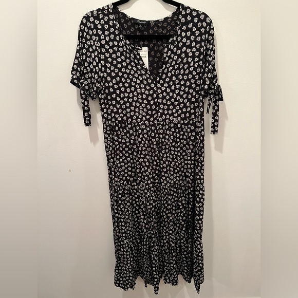 NWT Madewell Tie-Sleeve Tiered Midi Dress in Woodcut Flowers - Picture 5 of 8